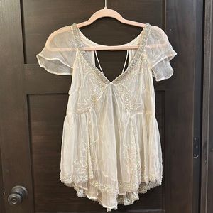 FREE PEOPLE Sheer Beaded Top w/ Open Back